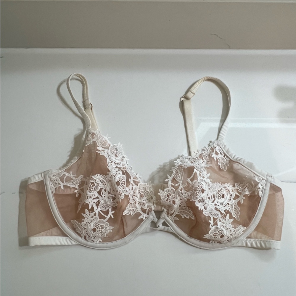 Victoria's Secret Sheer Lace Bra - White and Tan